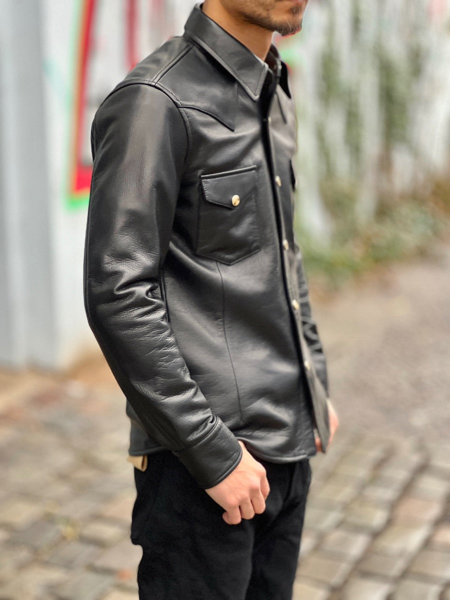 Y'2 LEATHER - Steer Oil Leather - WESTERN SHIRT - SS-013 - Black