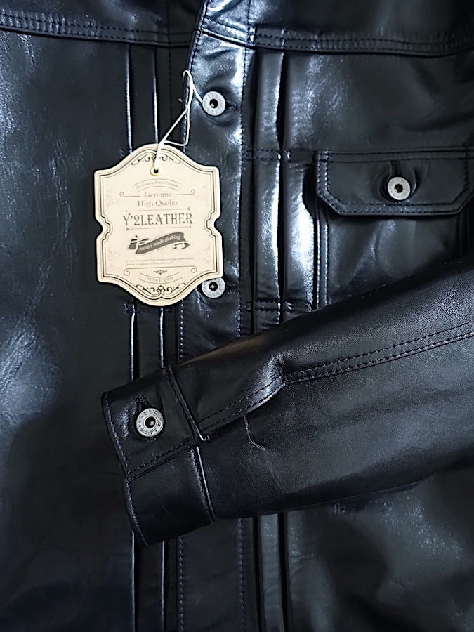 Y'2 LEATHER - LB-140 - ANILINE HORSEHIDE- 1st TYPE G ジャン Leather Jacket - Black