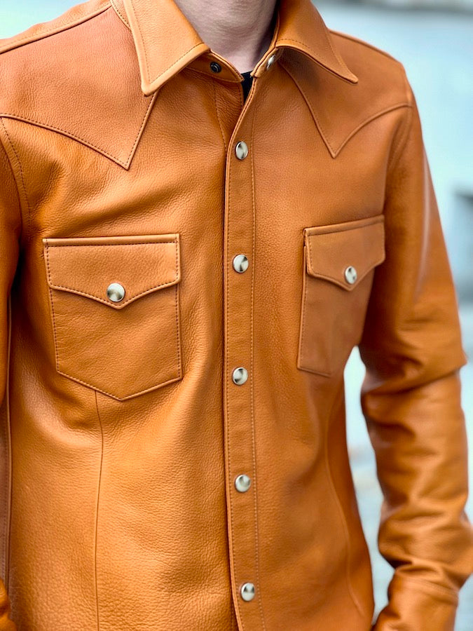 Y'2 LEATHER - Steer Oil Leather - WESTERN SHIRT - SS-013 - Brown