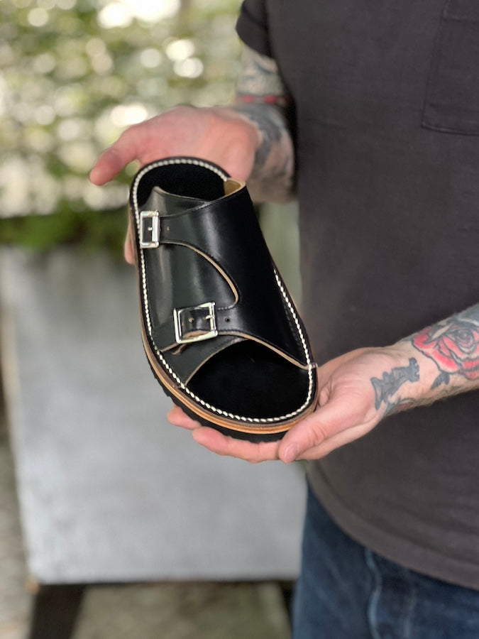 WM-1 Double Monk Sandals - Black Teacore HORWEEN CHROMEXCEL Leather