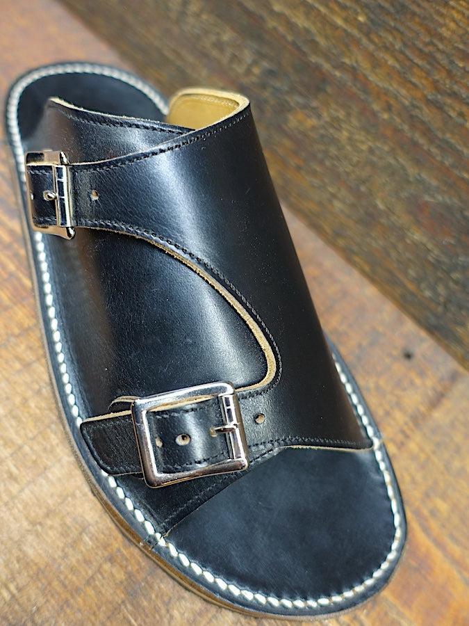 WM-1 Double Monk Sandals - Black Teacore HORWEEN CHROMEXCEL Leather