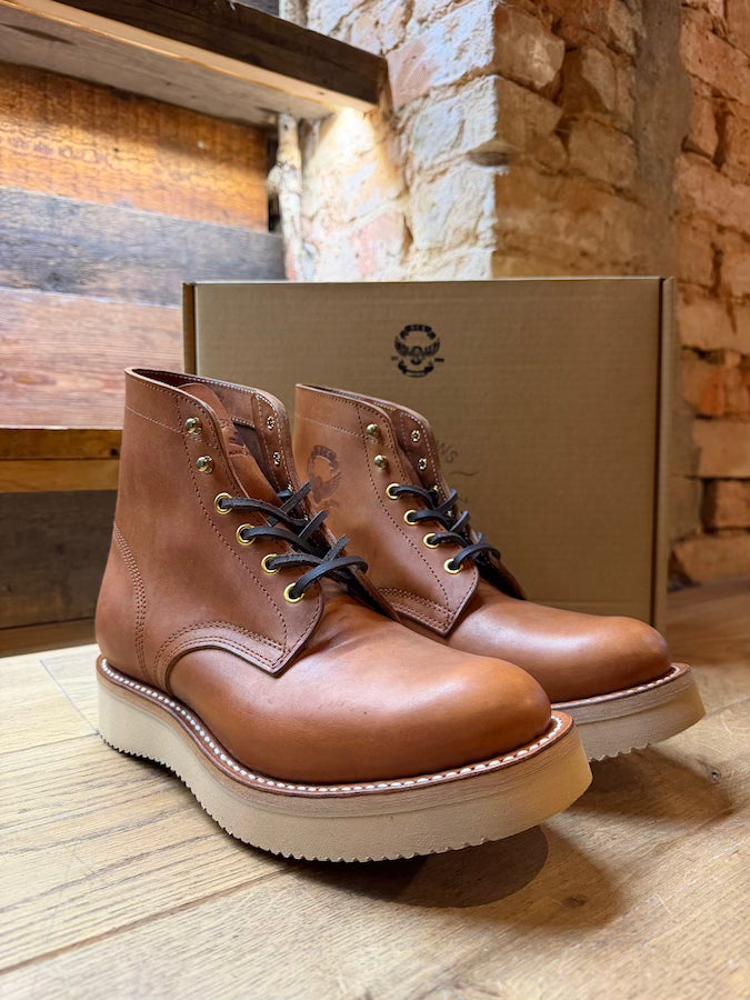BONEAKERS LINE - SW6 Boots - Brown OILED SCRATCH Leather - Speed Hooks- 6 inch Heigh