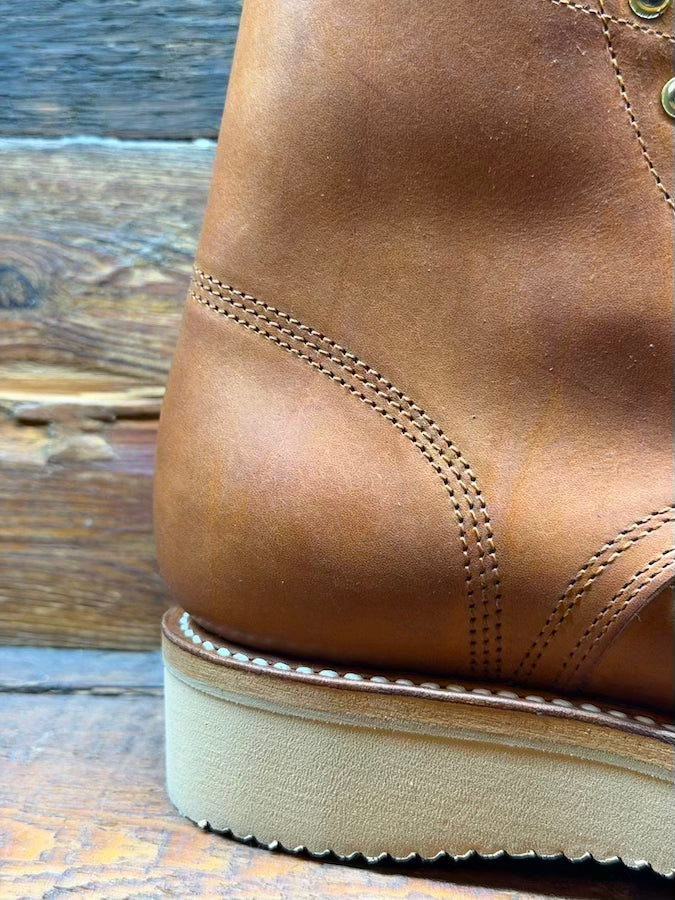 BONEAKERS LINE - SW6 Boots - Brown OILED SCRATCH Leather - Speed Hooks- 6 inch Heigh