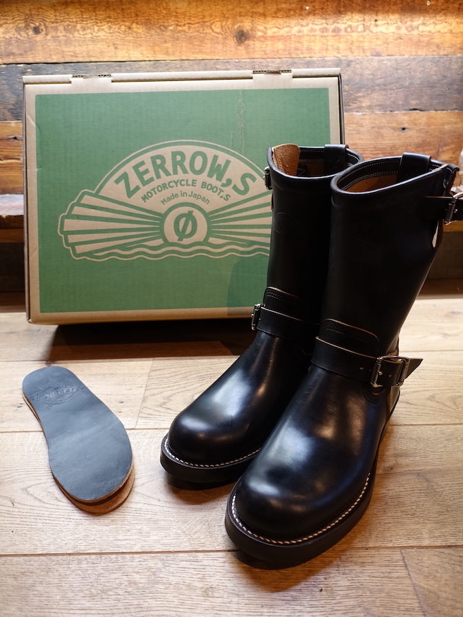 ZERROWS - CUSTOM - TYPE ONE Engineer Boots - Black LATIGO HORWEEN Leather - 10 inch Height