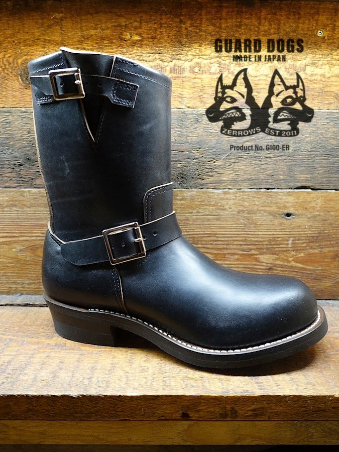 ZERROWS - " GUARD DOGS " G100-ER - Stell Toe Engineer Boots - Black Premium HORSEBUTT Leather - 9 inch Height