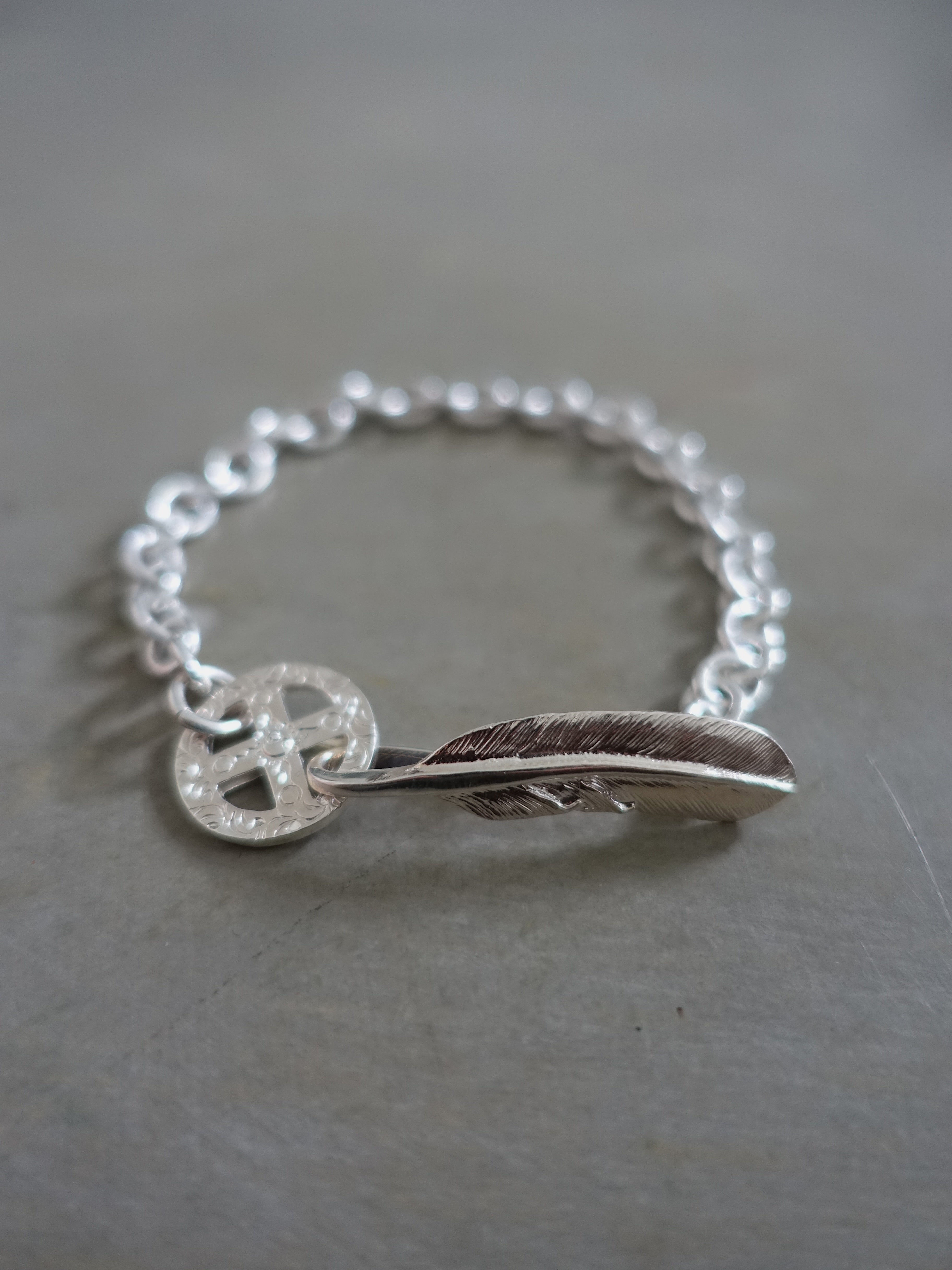 BR-305 - Feather Hook + Medicine Wheel Chain Bracelet