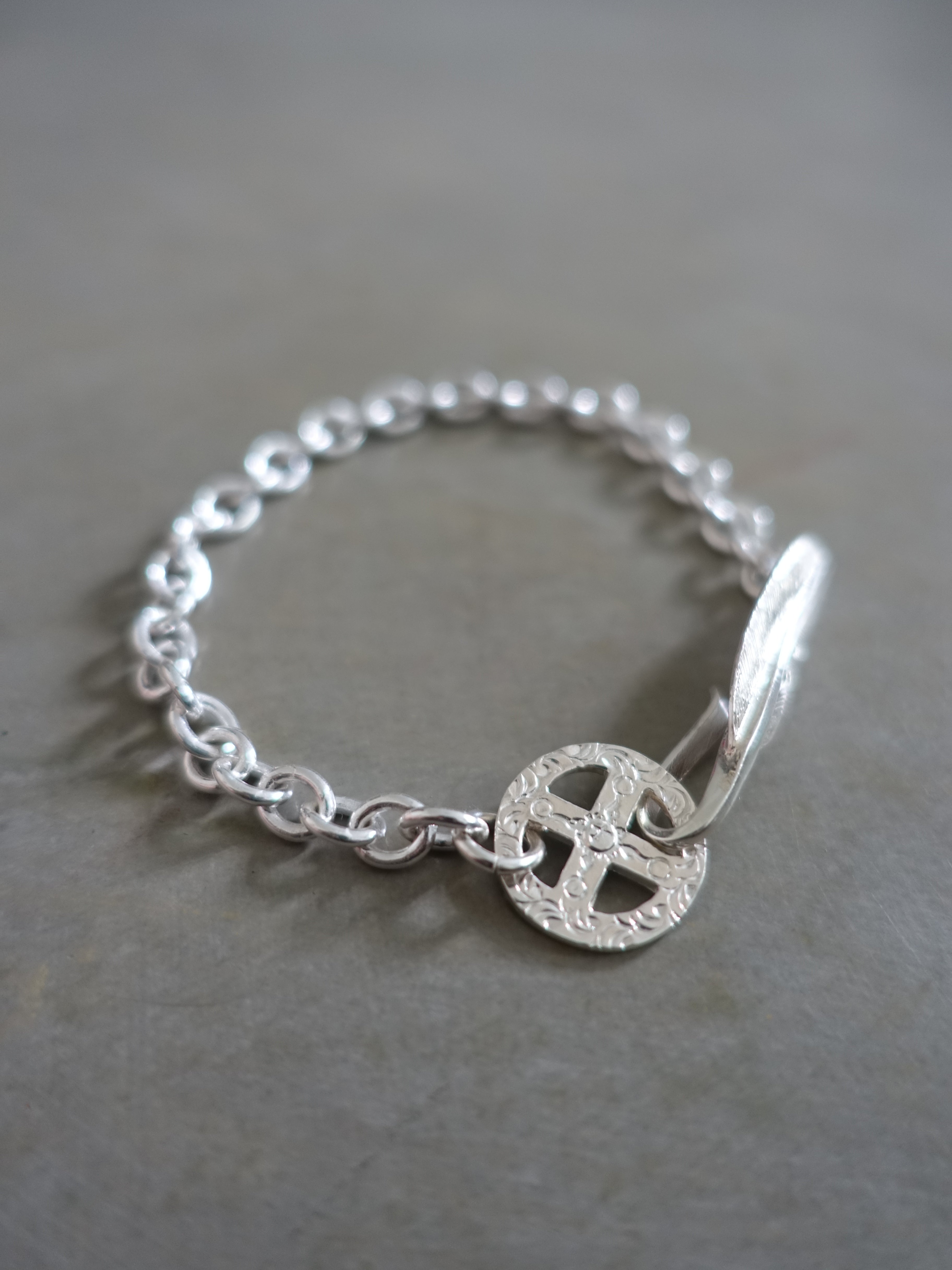 BR-305 - Feather Hook + Medicine Wheel Chain Bracelet