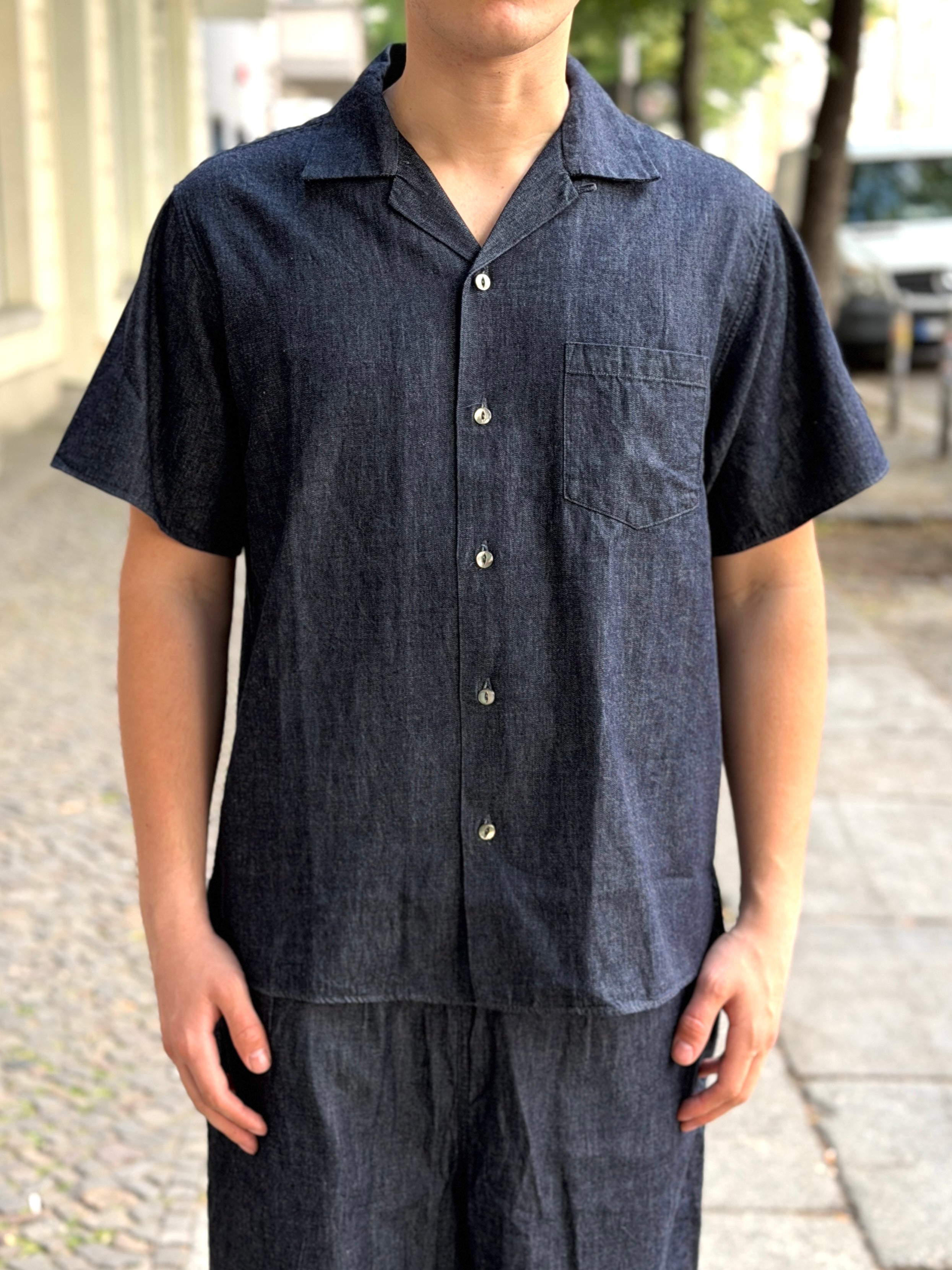 4100-2 Denim Open Collar Short Sleeve Shirt