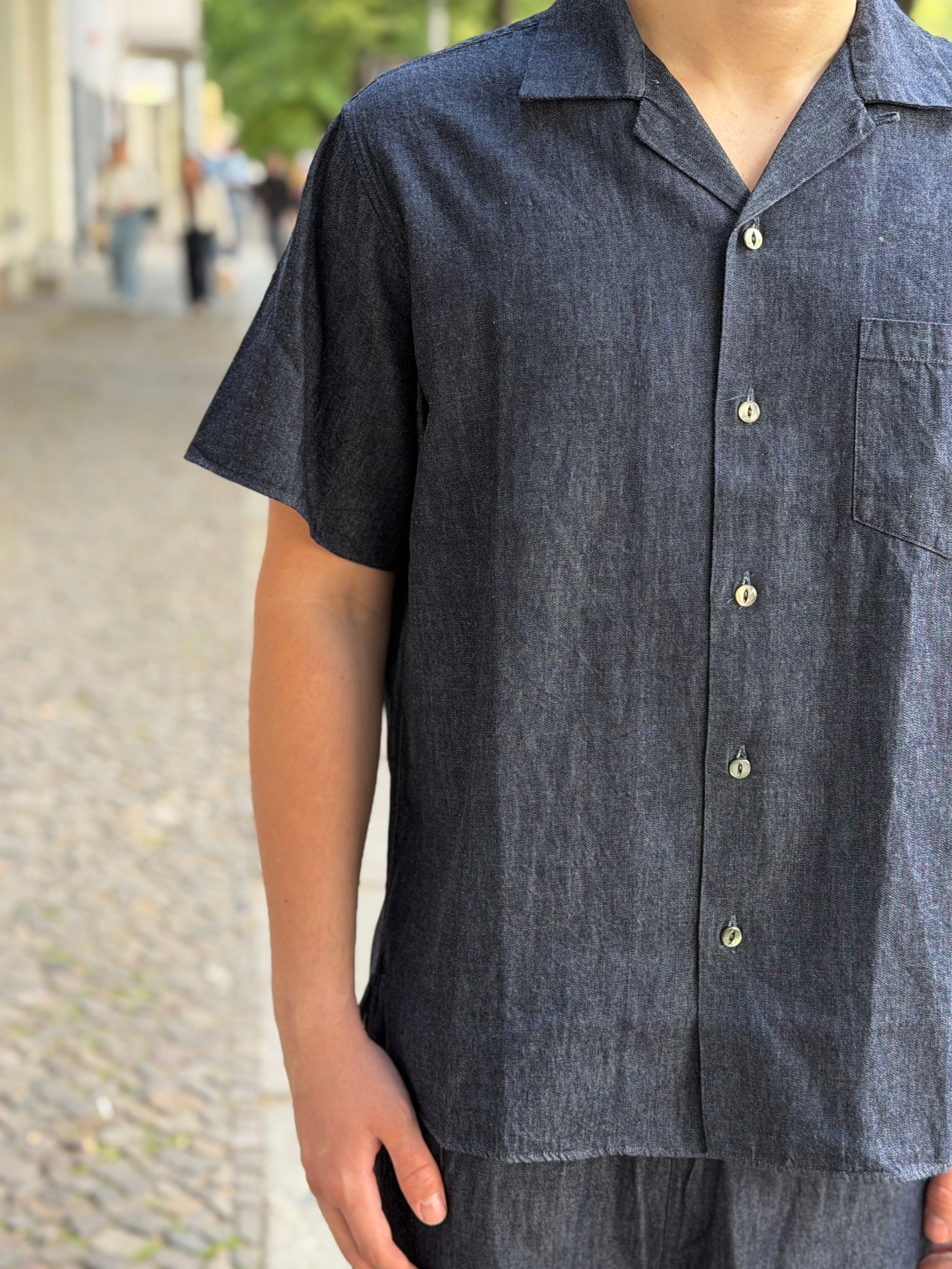 4100-2 Denim Open Collar Short Sleeve Shirt