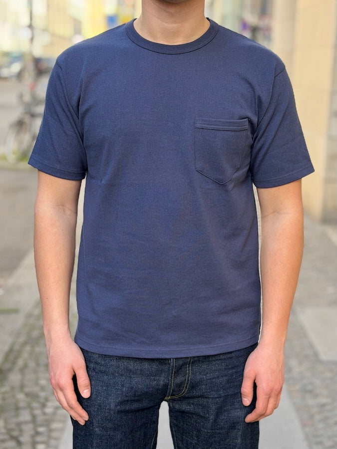 Vintage Style Medium Weight Jersey  "40s POWER WEAR PRINTED LABEL" - Pocket T-Shirt - Dry Navy