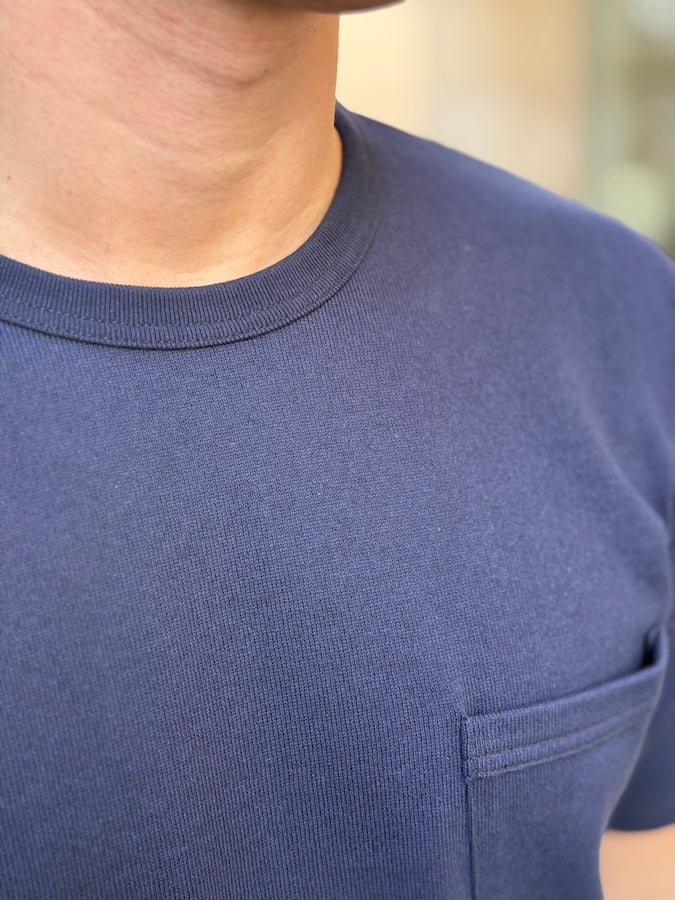 Vintage Style Medium Weight Jersey  "40s POWER WEAR PRINTED LABEL" - Pocket T-Shirt - Dry Navy