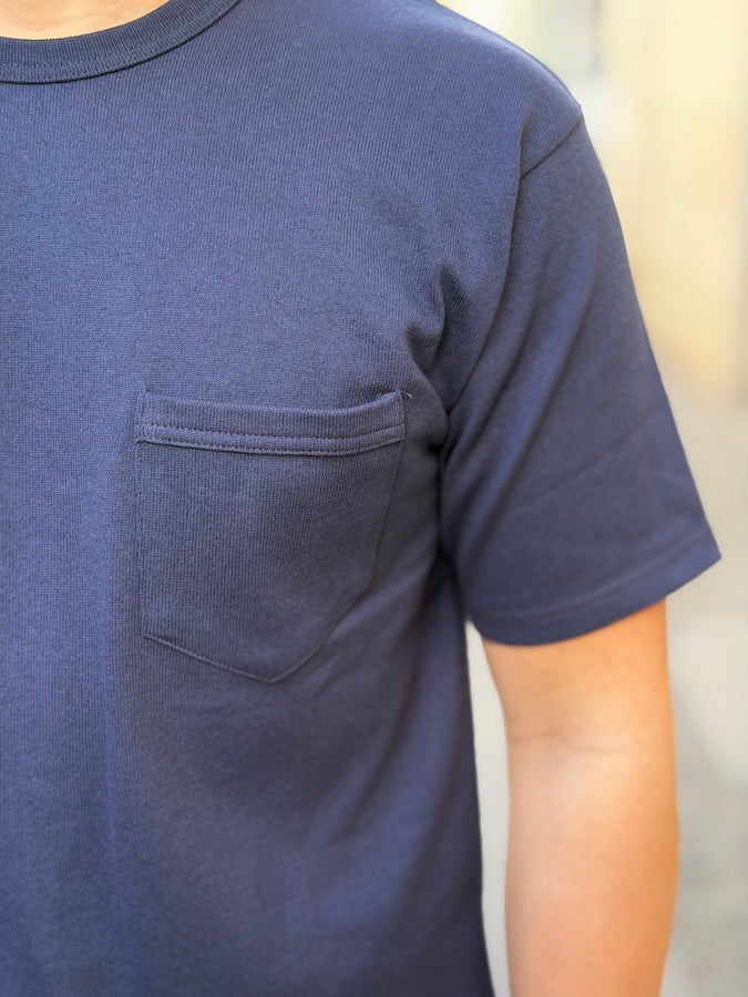 Vintage Style Medium Weight Jersey  "40s POWER WEAR PRINTED LABEL" - Pocket T-Shirt - Dry Navy