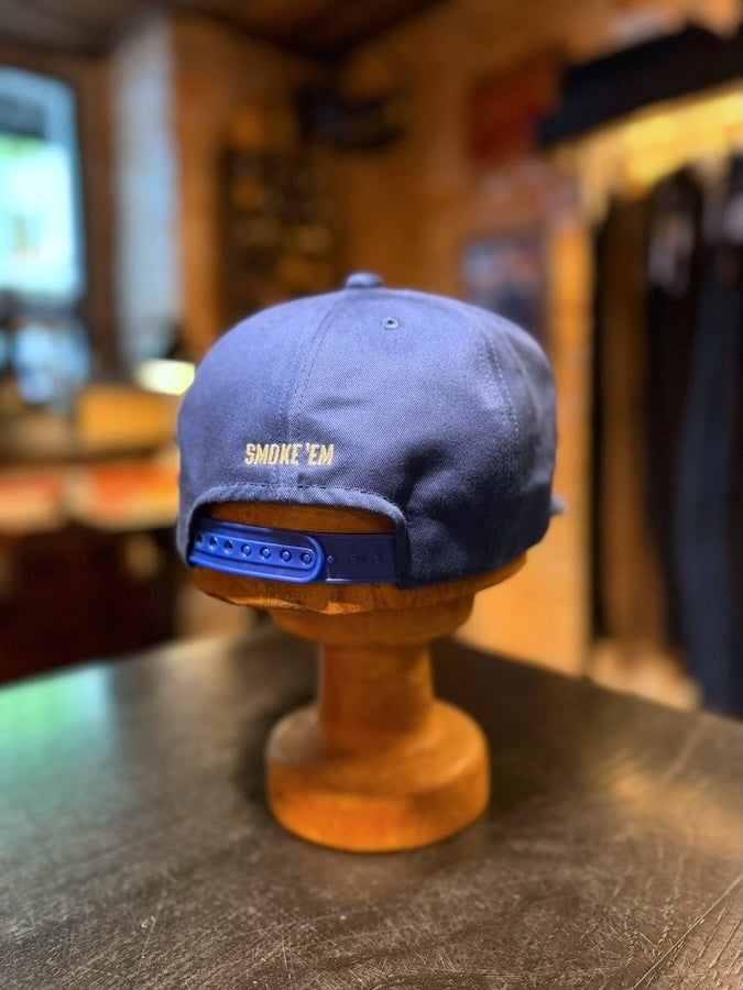 "SMOKE 'EM" 1960's Style Trucker Cap - MOTOR PSYCLONE GARAGE SERIES Blue