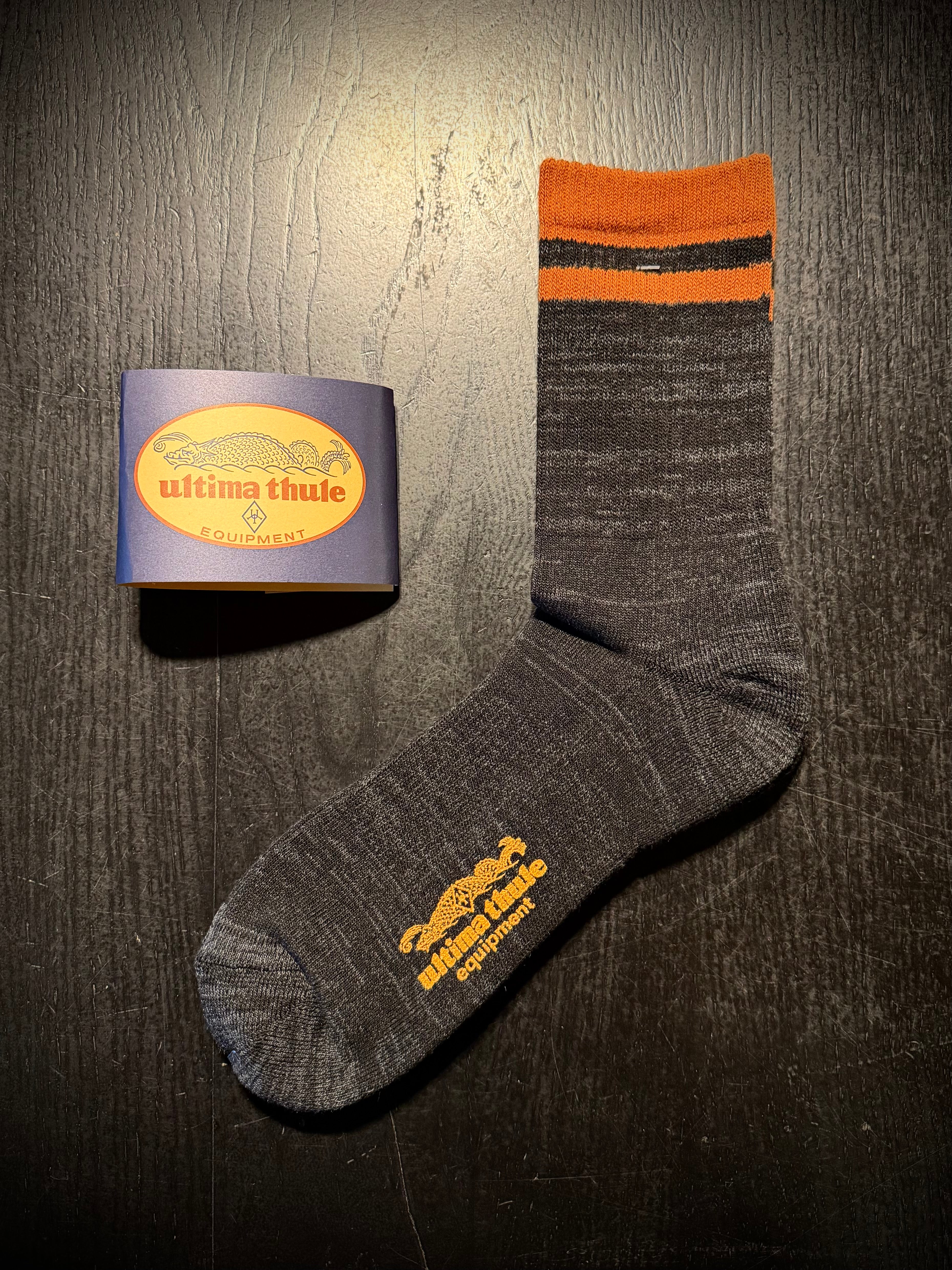 "Barlow" - 8 Inch Length Outdoor Socks - Black X Gray X Orange