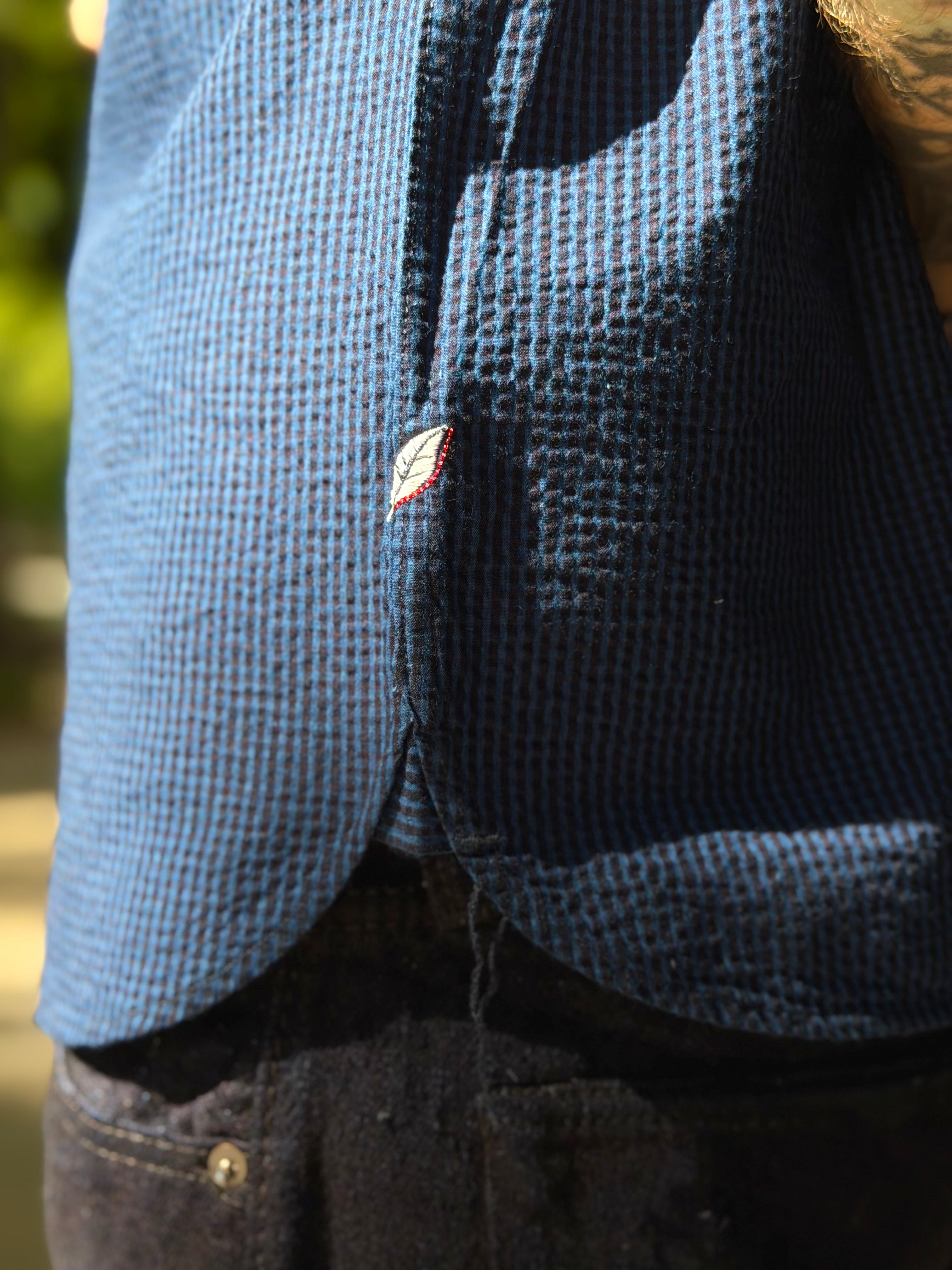 SS-2244-2 - Seersucker Dark x Light Indigo Check Shortsleeve Shirt