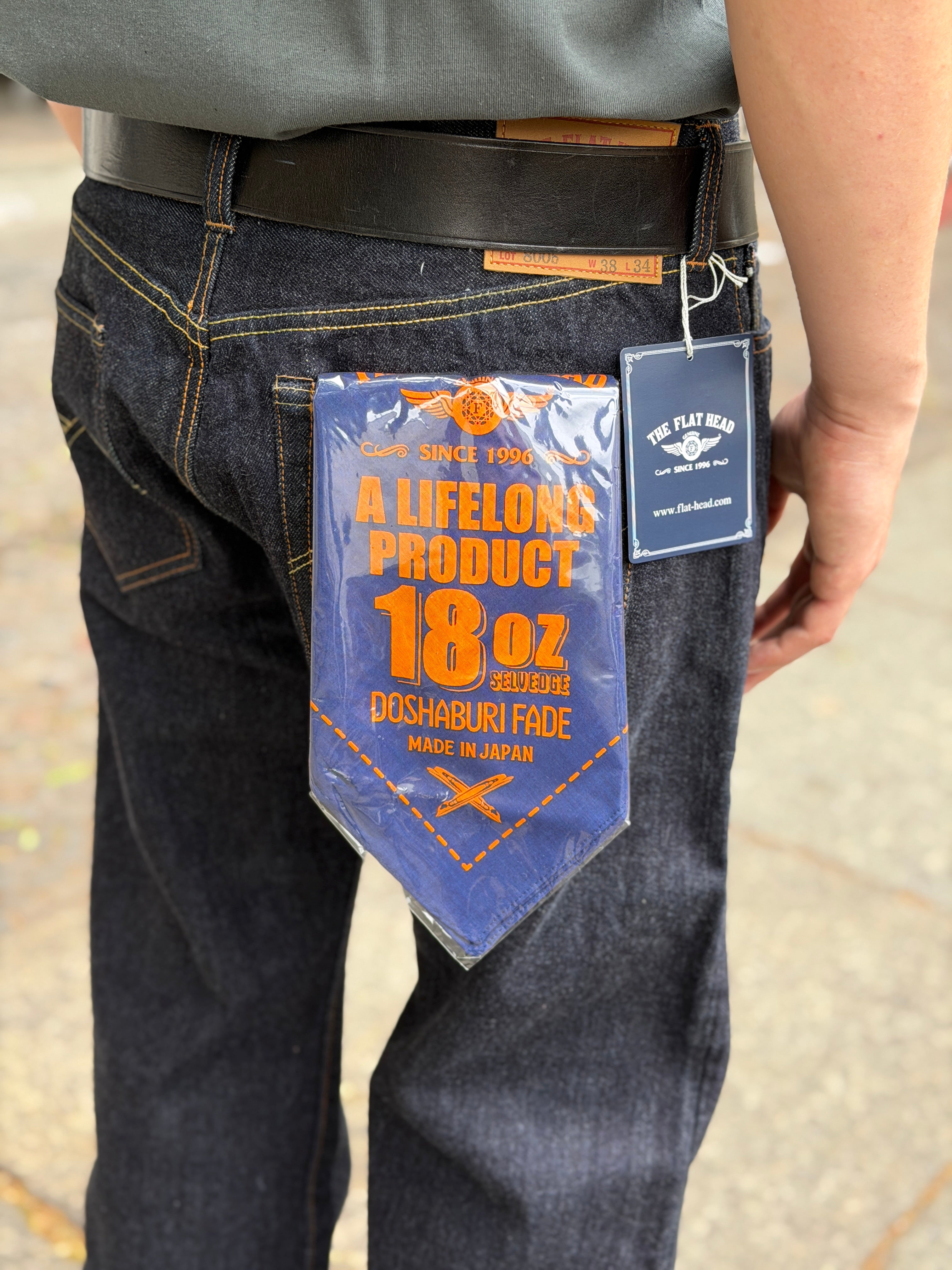 FN-8005 - DOSHABURI FADE Bandana - Regular Straight - 18oz Selvedge Denim - U.S. Texas Cotton - One Washed
