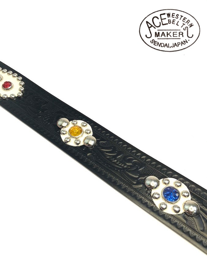 ACE WESTERN BELTS ★ Style No.180H with 50's Jewels ★ Handmade Vintage Reproduction Studded Jeweled Cowboy Western Belt - Black