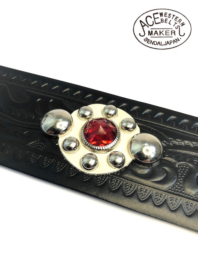 ACE WESTERN BELTS ★ Style No.180H with 50's Jewels ★ Handmade Vintage Reproduction Studded Jeweled Cowboy Western Belt - Black