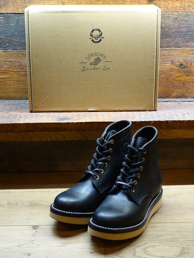 BONEAKERS LINE - SW6 Boots - Black OILED SCRATCH Leather - 6 inch Heig
