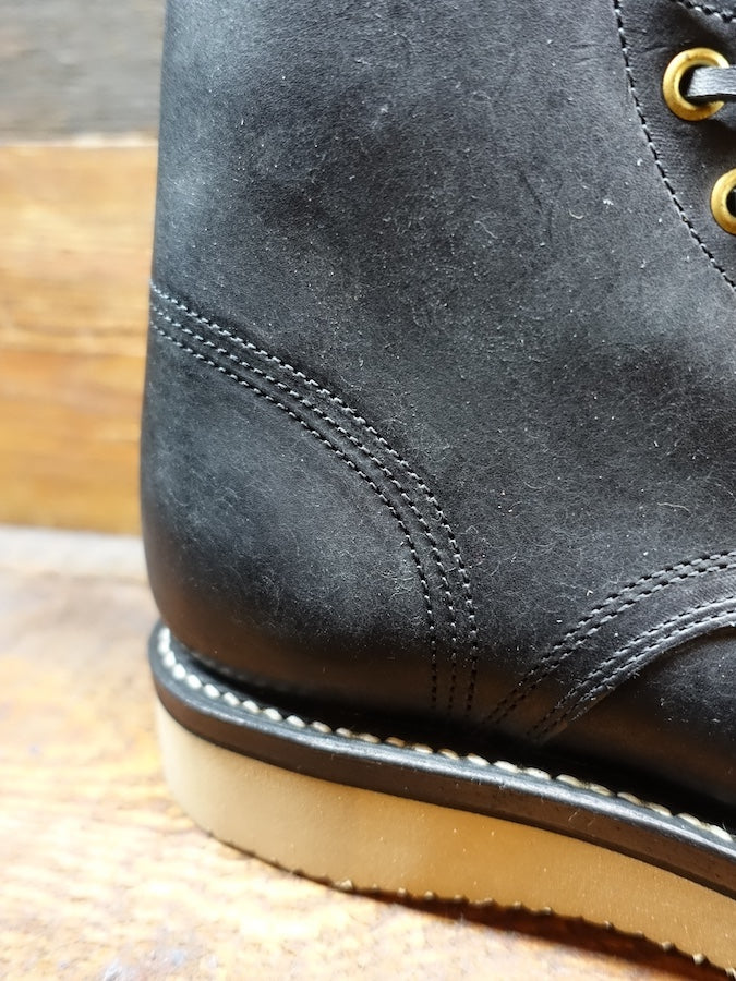BONEAKERS LINE - SW6 Boots - Black OILED SCRATCH Leather - 6 inch Heig