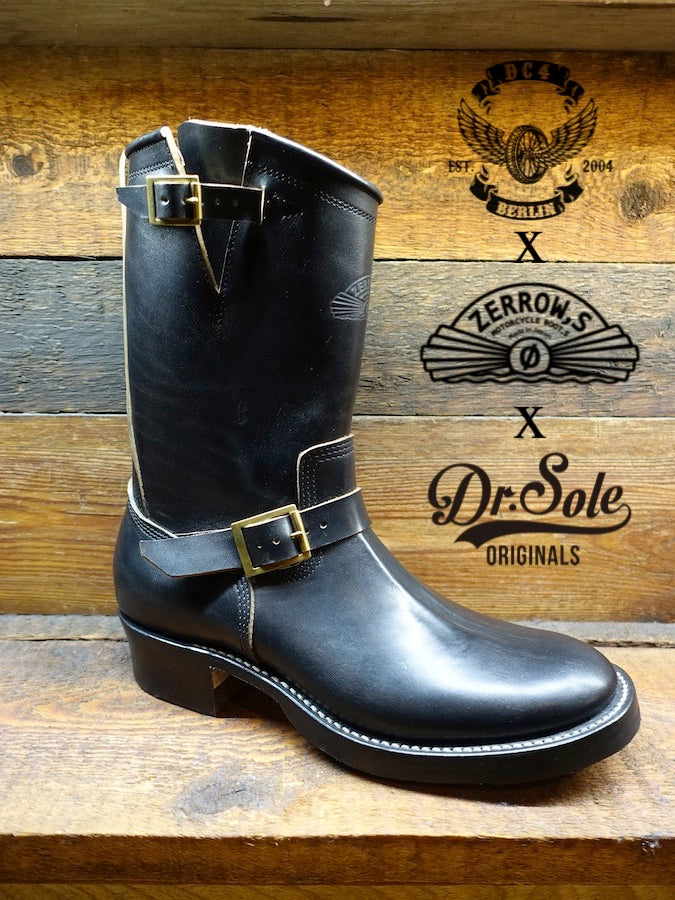 DC4 x ZERROWS x DR.SOLE originals - CUSTOM - TYPE ONE Engineer Boots - Black Premium HORSEBUTT Leather