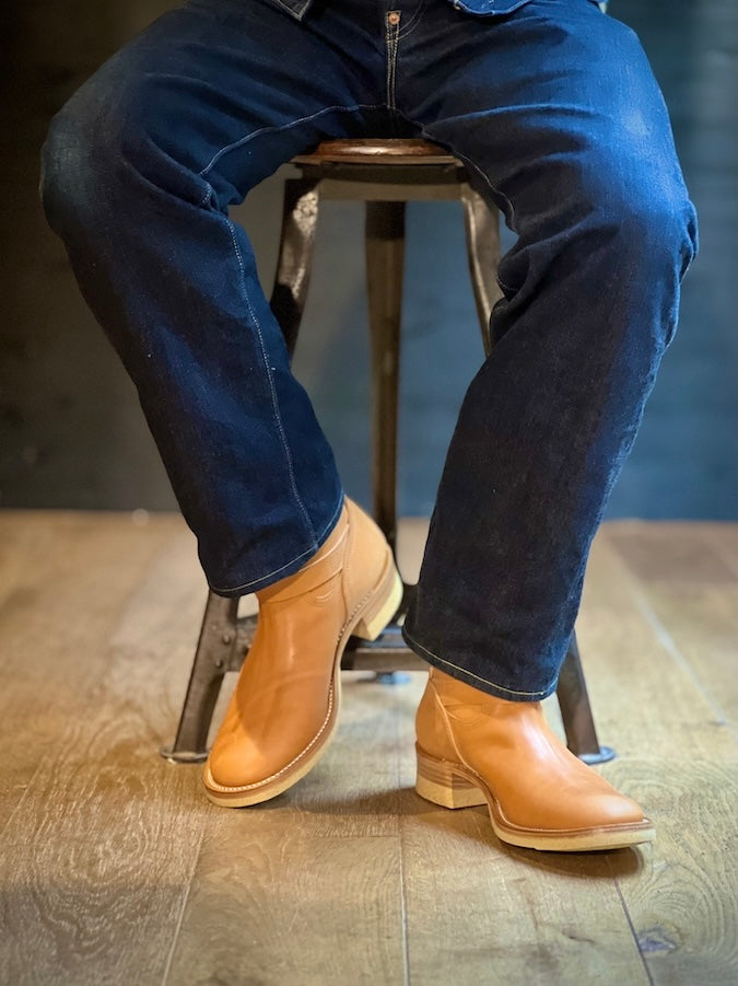 DC4 x ZERROWS x DR.SOLE originals - CUSTOM - TYPE ONE Engineer Boots - Tan Premium HORSEBUTT Leather