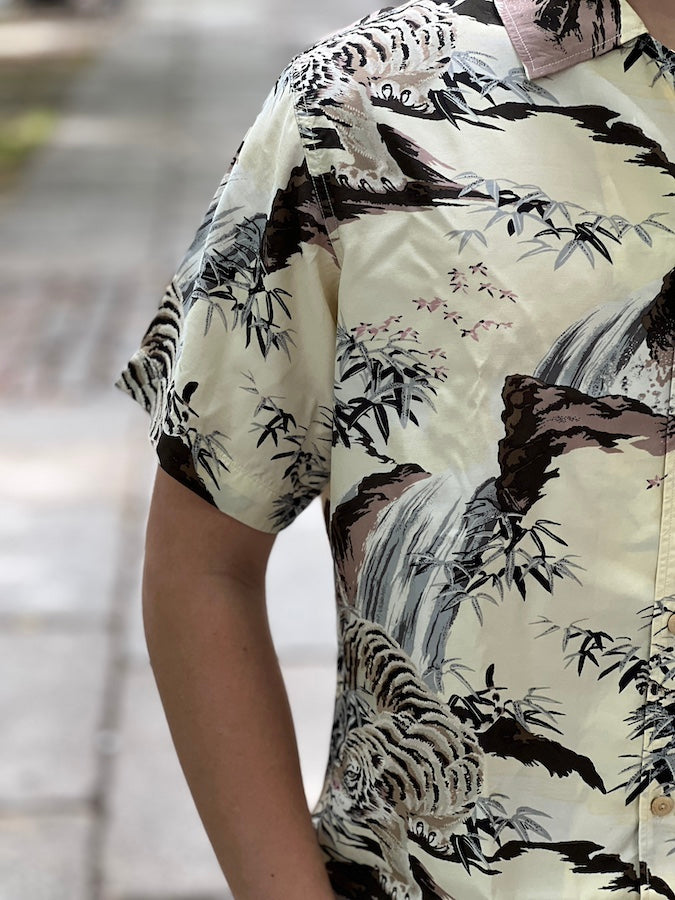 AL-14S [DOUBLE TIGER] - HAWAII SHIRT - 100% RAYON hand-printed
