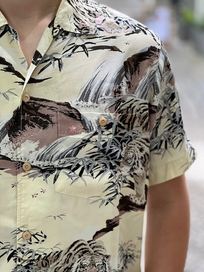 AL-14S [DOUBLE TIGER] - HAWAII SHIRT - 100% RAYON hand-printed