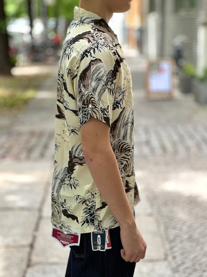 AL-14S [DOUBLE TIGER] - HAWAII SHIRT - 100% RAYON hand-printed