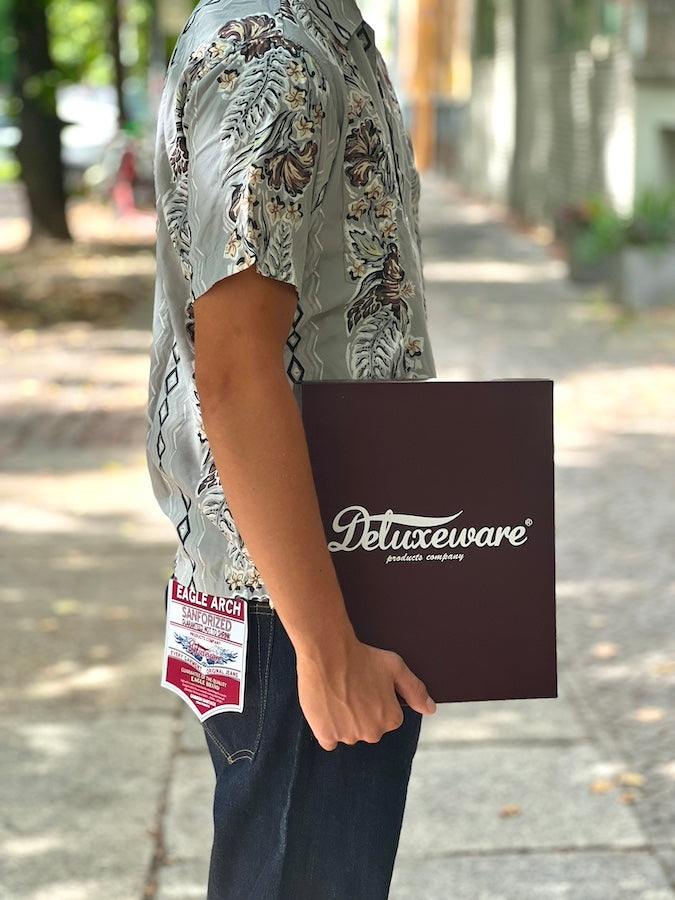 DELUXEWARE - AL-15S [RHOMBUS FLOWER] - HAWAII SHIRT - 100% RAYON hand-printed by Japanese artisans in 7 colors - GREY GREEN