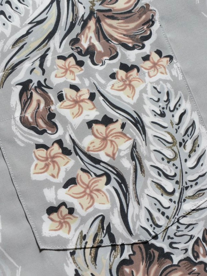 DELUXEWARE - AL-15S [RHOMBUS FLOWER] - HAWAII SHIRT - 100% RAYON hand-printed by Japanese artisans in 7 colors - GREY GREEN