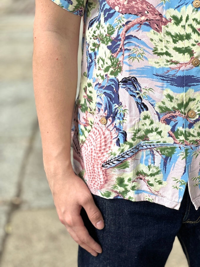 DELUXEWARE - AL-17[VALLEY] - HAWAII SHIRT - 100% RAYON CREPE hand-printed by Japanese artisans in 11 colors