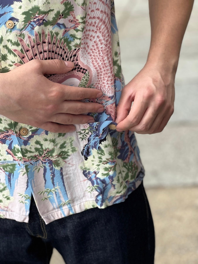AL-17[VALLEY] - HAWAII SHIRT - 100% RAYON CREPE hand-printed