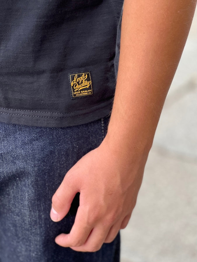 DELUXEWARE - OCTS-00 [OPEN COLLAR T-SHIRT] - 12.5oz Heavyweight Loopwheeled Polo Shirt - BLACK - The fabric is produced in Wakayama - Sewn on vintage UNION SPECIAL 52800 machines