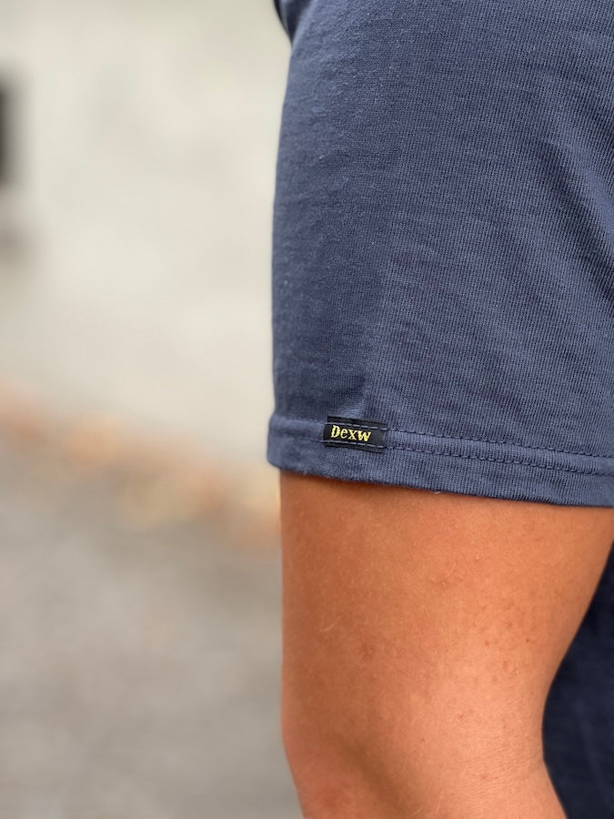 DELUXEWARE - OCTS-00 [OPEN COLLAR T-SHIRT] - 12.5oz Heavyweight Loopwheeled Polo Shirt - NAVY - The fabric is produced in Wakayama - Sewn on vintage UNION SPECIAL 52800 machines