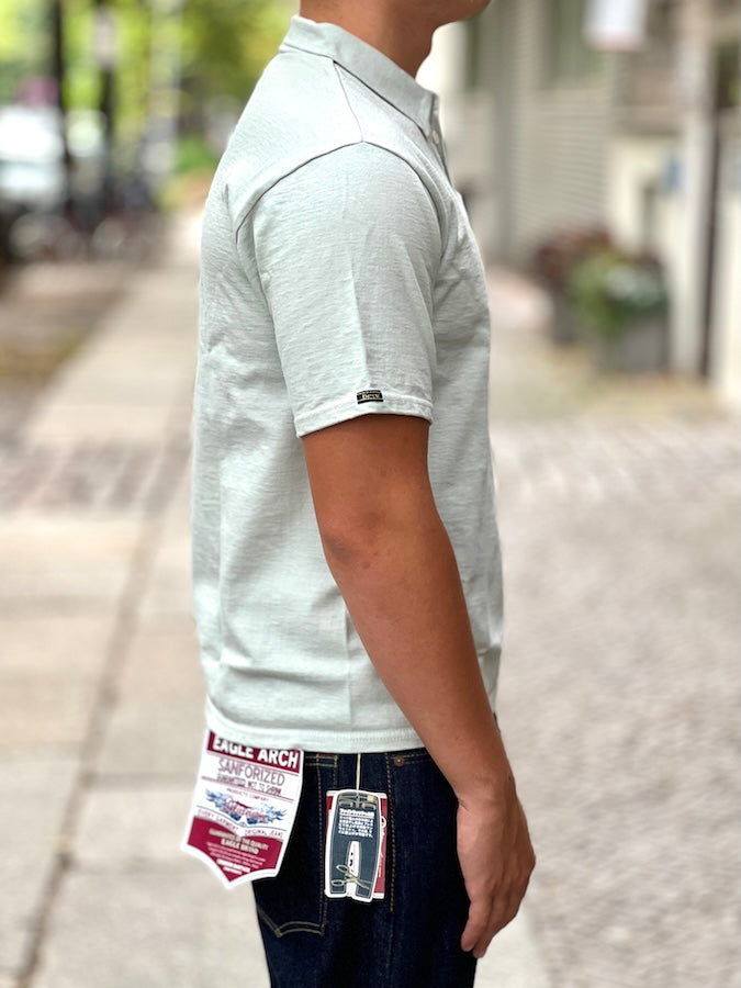 DELUXEWARE - OCTS-00 [OPEN COLLAR T-SHIRT] - 12.5oz Heavyweight Loopwheeled Polo Shirt - WASHED GREEN - The fabric is produced in Wakayama - Sewn on vintage UNION SPECIAL 52800 machines