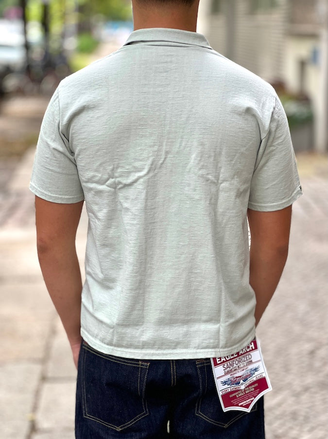 DELUXEWARE - OCTS-00 [OPEN COLLAR T-SHIRT] - 12.5oz Heavyweight Loopwheeled Polo Shirt - WASHED GREEN - The fabric is produced in Wakayama - Sewn on vintage UNION SPECIAL 52800 machines