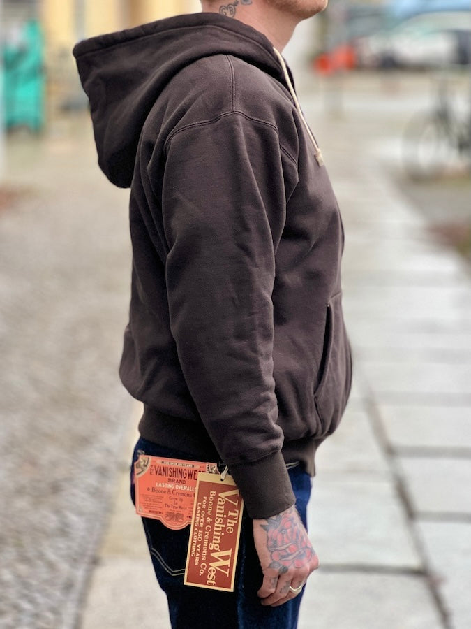 "FULL ZIP SWEAT HOODIE" - POWER WEAR - 1960s STYLE - Black x Oatmeal