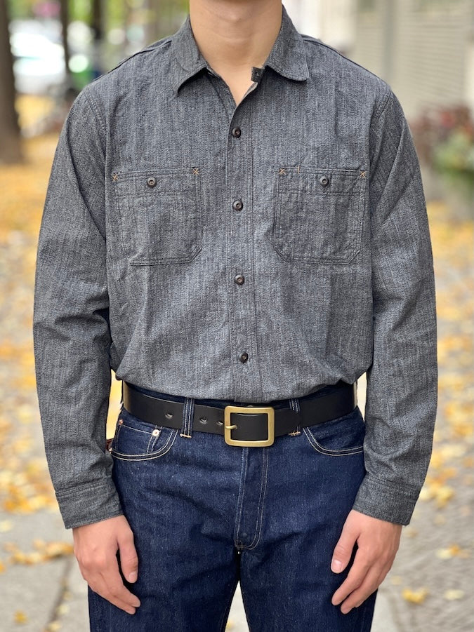 "Neal" SHIRT - UNION SPECIAL OVERALLS - 1926 STYLE WORK CLOTHING - Black Pepper Chambray