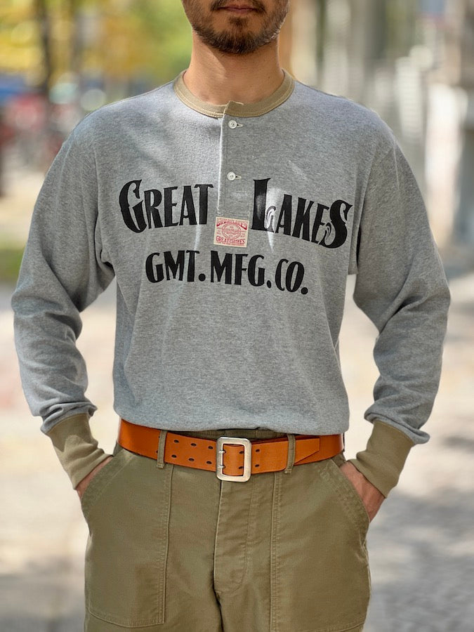 "GREAT LAKES LOGO" HENLEY NECKED LONG SLEEVE SHIRT - Vintage Style Medium Weight Jersey