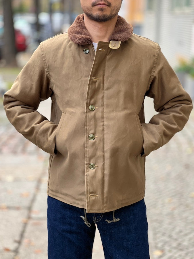1940'S MILITARY CLOTHING  "NAVY DEPARTMENT" ZIP DECK JACKET TYPE N-1 - Khaki Beige
