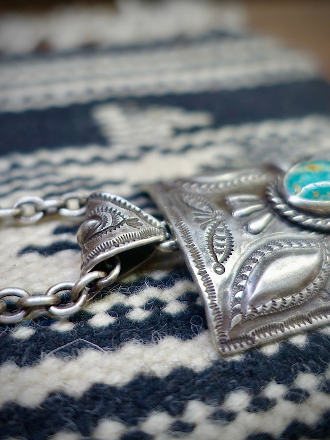 HOZHO - Ketoh T 1 - Plant - Silver Pendant with large Natural Fox Turquoise