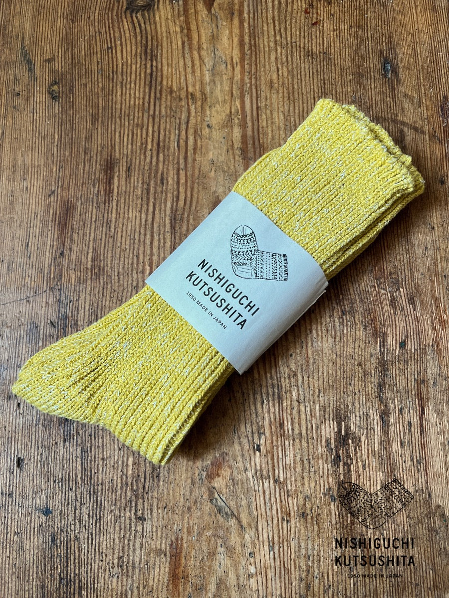 NISHIGUCHI KUTSUSHITA - HEMP COTTON RIBBED SOCKS - VINTAGE YELLOW