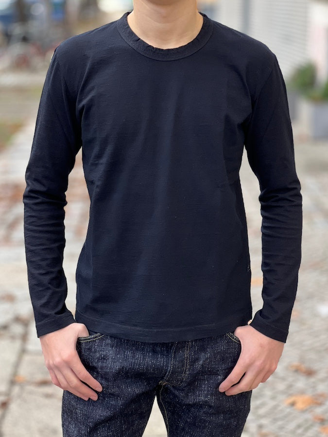 Pure Blue Japan - LS-5011-IDBK - Indigo + Black - Crew Neck - Long Sleeve T-Shirt