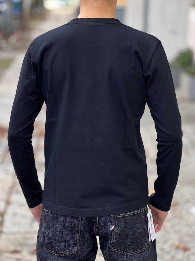 Pure Blue Japan - LS-5011-IDBK - Indigo + Black - Crew Neck - Long Sleeve T-Shirt