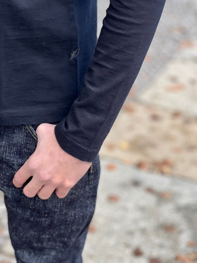 Pure Blue Japan - LS-5011-IDBK - Indigo + Black - Crew Neck - Long Sleeve T-Shirt