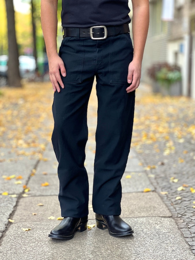 SJ52BK - BLACK BAKER PANTS - 15oz Heavy Back Satin Selvedge- Regular Straight