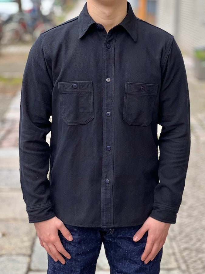 SSN24-01W Heavyweight "BLACK DYED SASHIKO" Flannel Work Shirt
