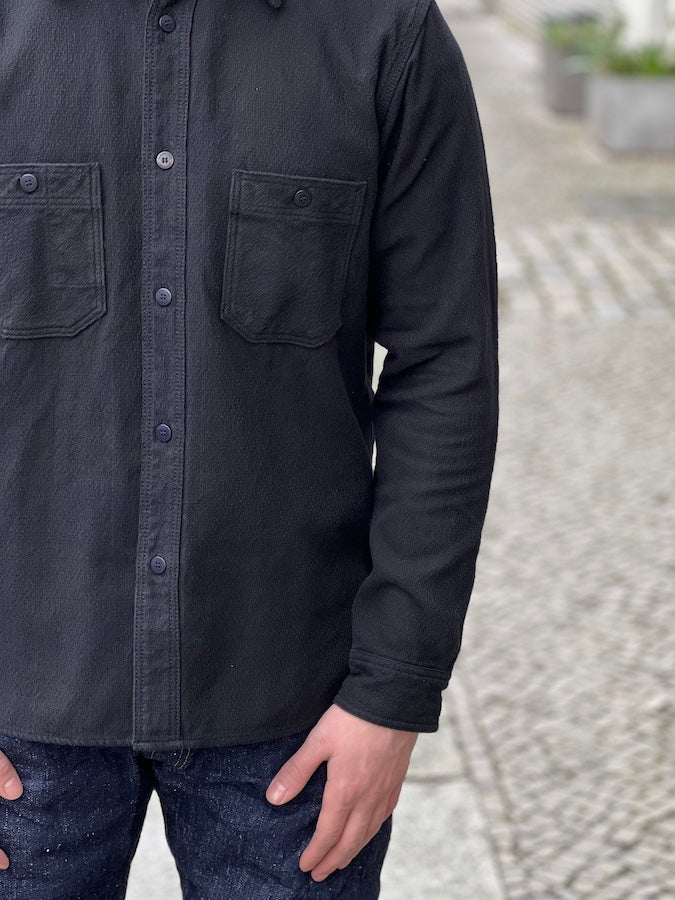 SSN24-01W Heavyweight "BLACK DYED SASHIKO" Flannel Work Shirt