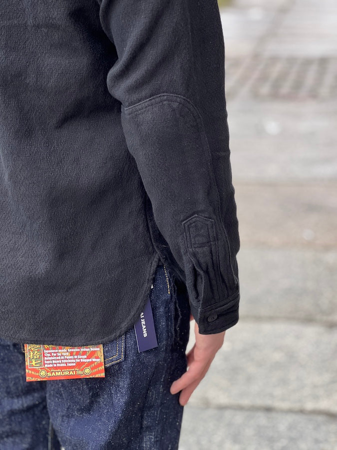 SSN24-01W Heavyweight "BLACK DYED SASHIKO" Flannel Work Shirt